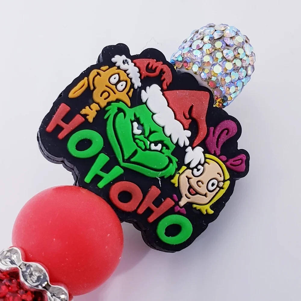 Handmade 3D Christmas Holiday Grinch Max Cindy Beaded Silicone Focal Bead Pen